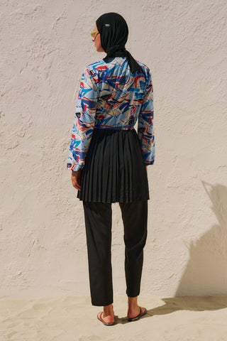 Pleated Printed Modest Swim Set Sail
