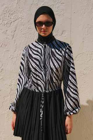 Pleated Printed Modest Swim Set Zebra
