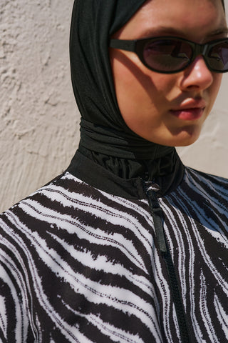 Pleated Printed Modest Swim Set Zebra