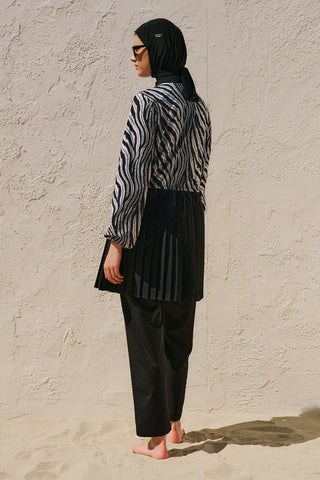 Pleated Printed Modest Swim Set Zebra