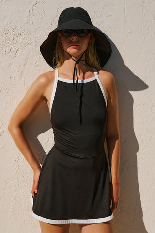 Contrast Trim Swim Dress Black