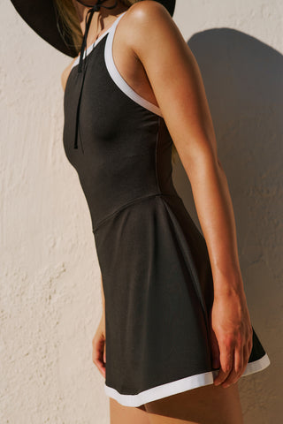 Contrast Trim Swim Dress Black