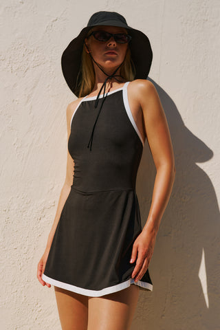 Contrast Trim Swim Dress Black