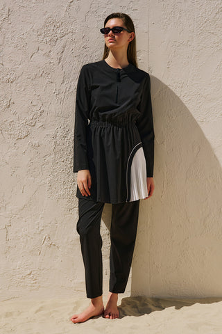 Pleated Swim Dress Black
