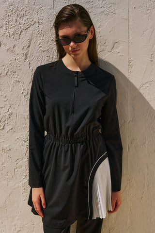 Pleated Swim Dress Black