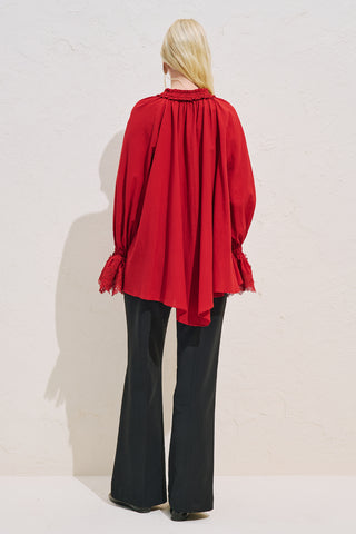 Lace Sleeve Edition Blouse Red