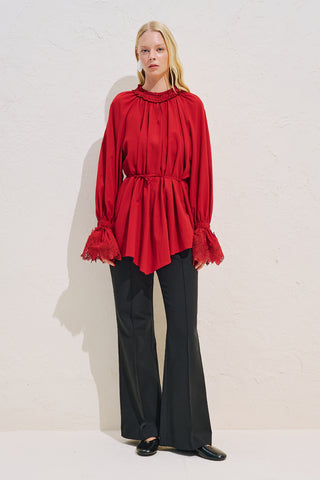 Lace Sleeve Edition Blouse Red