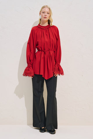 Lace Sleeve Edition Blouse Red