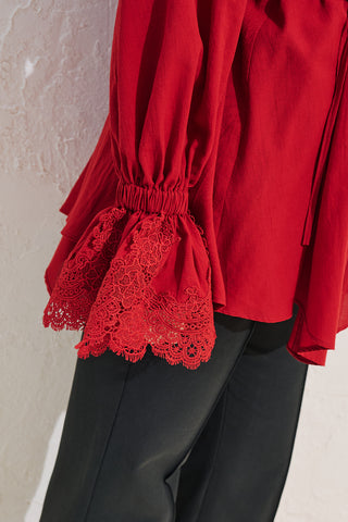 Lace Sleeve Edition Blouse Red