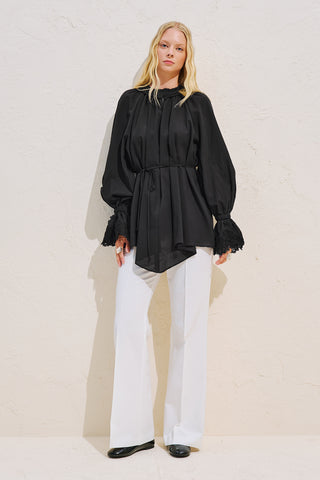 Lace Sleeve Edition Blouse Black