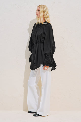 Lace Sleeve Edition Blouse Black