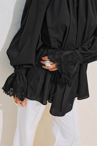 Lace Sleeve Edition Blouse Black