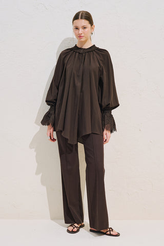 Lace Sleeve Edition Blouse Dark Brown