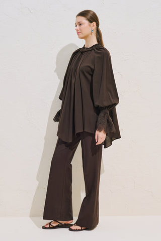 Lace Sleeve Edition Blouse Dark Brown