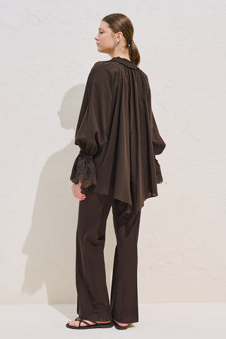 Lace Sleeve Edition Blouse Dark Brown