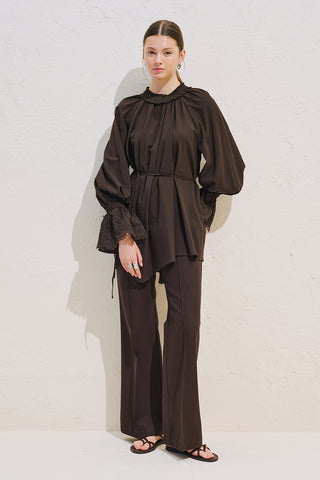 Lace Sleeve Edition Blouse Dark Brown