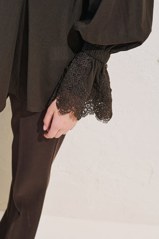 Lace Sleeve Edition Blouse Dark Brown