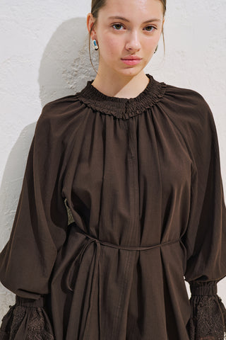 Lace Sleeve Edition Blouse Dark Brown