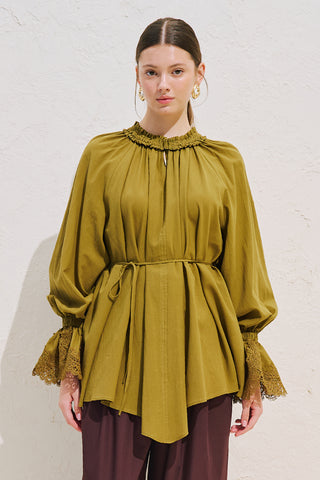 Lace Sleeve Edition Blouse Olive Green