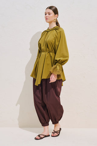 Lace Sleeve Edition Blouse Olive Green