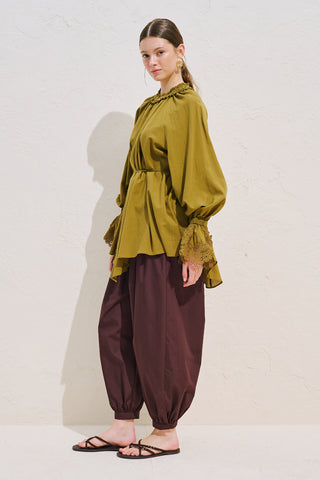 Lace Sleeve Edition Blouse Olive Green