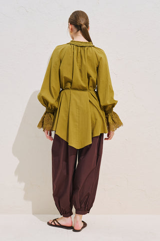 Lace Sleeve Edition Blouse Olive Green