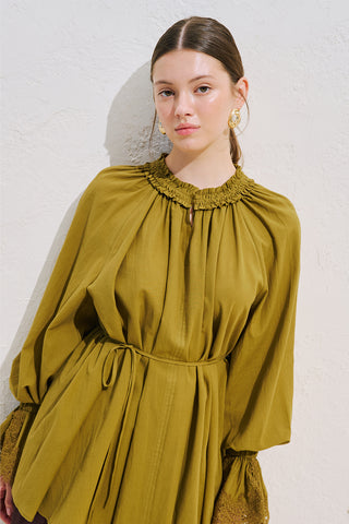 Lace Sleeve Edition Blouse Olive Green