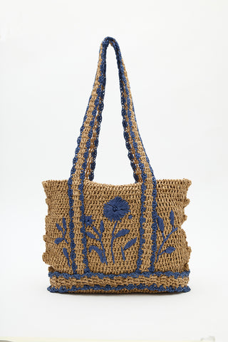 Embroidered Straw Bag Natural