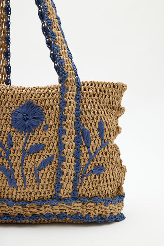 Embroidered Straw Bag Natural