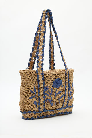 Embroidered Straw Bag Natural