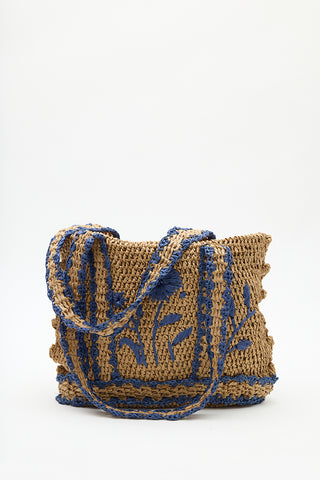 Embroidered Straw Bag Natural
