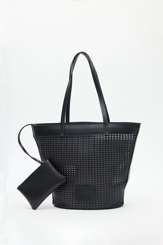 Ira Woven Leather Bucket Bag Black
