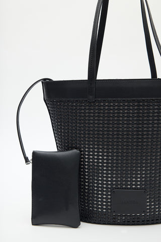 Ira Woven Leather Bucket Bag Black