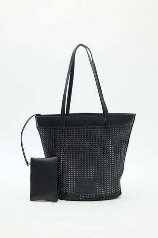 Ira Woven Leather Bucket Bag Black