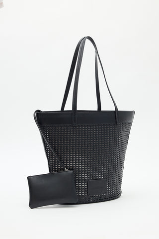 Ira Woven Leather Bucket Bag Black