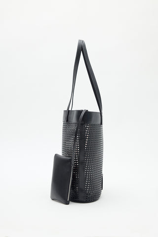 Ira Woven Leather Bucket Bag Black