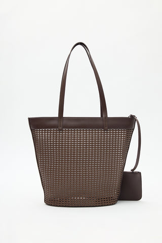 Ira Woven Leather Bucket Bag Brown