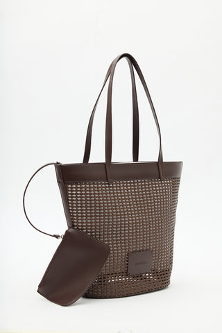 Ira Woven Leather Bucket Bag Brown