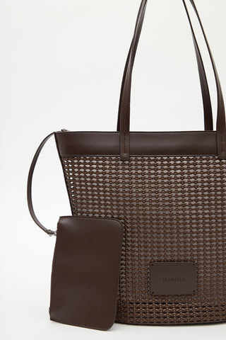 Ira Woven Leather Bucket Bag Brown