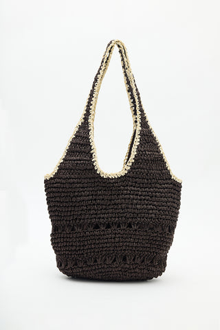 Ruby Oval Straw Bag Dark Brown