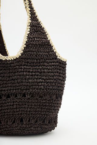 Ruby Oval Straw Bag Dark Brown