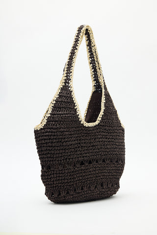 Ruby Oval Straw Bag Dark Brown