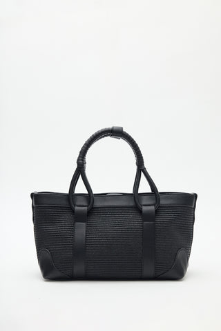 Luca Woven Handle Statement Bag Black