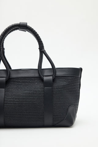 Luca Woven Handle Statement Bag Black