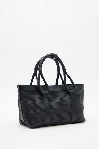 Luca Woven Handle Statement Bag Black