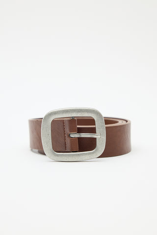 Leather Belt With Silver Buckle Tan