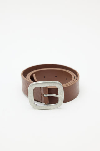 Leather Belt With Silver Buckle Tan