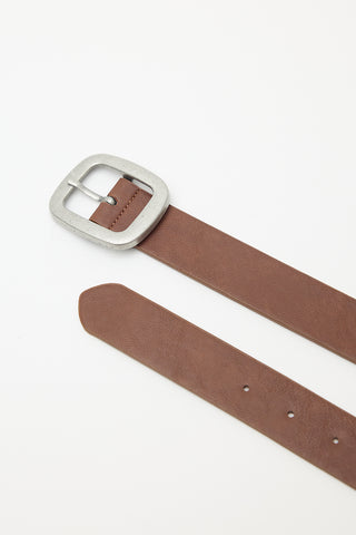 Leather Belt With Silver Buckle Tan