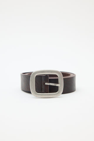 Leather Belt With Silver Buckle Dark Brown
