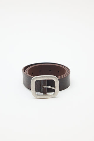 Leather Belt With Silver Buckle Dark Brown